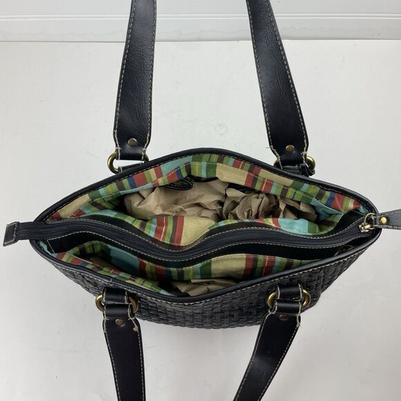 Fossil Modern Vintage Raffia Black Rattan Leather Woven Satchel Shoulder Bag Key - Picture 10 of 16